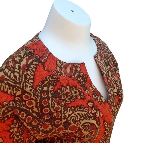 Vintage Cotton Canvas Kaftan Dress 60s 70s Fall Colors 14 16 - Picture 6 of 11